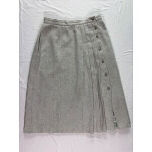 Vintage Wool Blend Pleated Midi Skirt Women Size S/M Gray Dark Academia Preppy